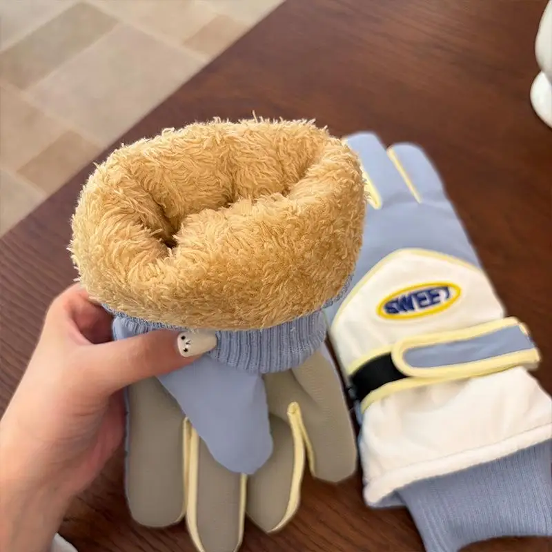 1 Paar süße, wasserdichte Winter-Skihandschuhe mit Touchscreen-Funktion, dickem Fleece-Futter und verstellbarem Handgelenksriemen zum Skifahren und Wandern – Detail 5