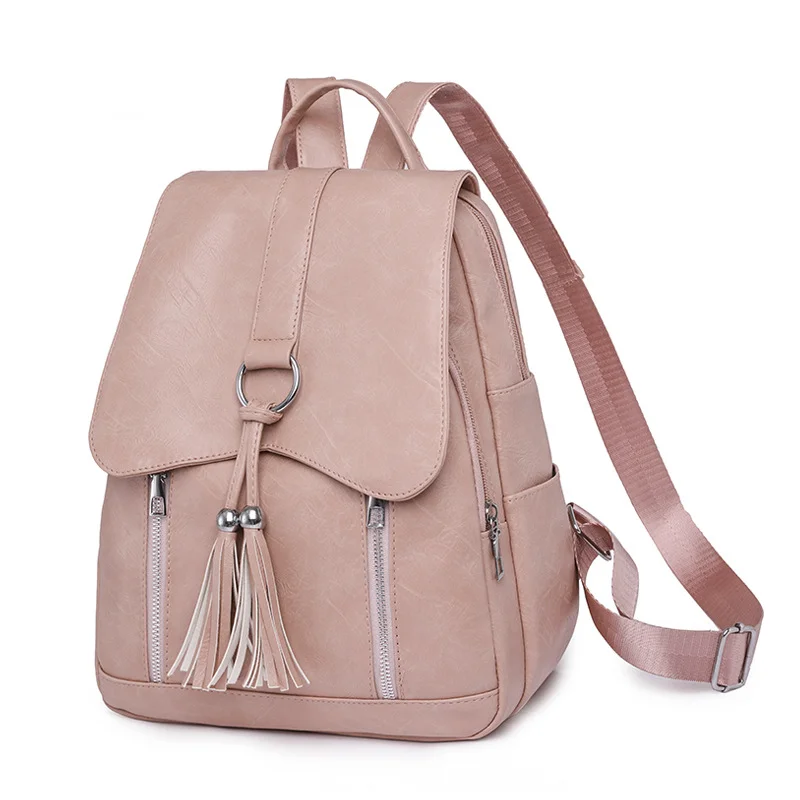 Tassel Backpack for Women Girls Leisure Versatile Small School Travel Storage Bag Lady PU Message Larger Capacity