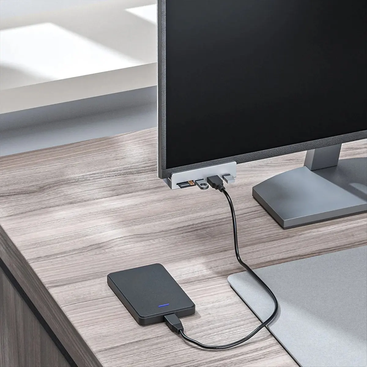 (ABGQ) Aluminum USB 3.0 Hub Clamp 4-Port USB Splitter 4.92 Ft USB Data Cable Desktop USB Hub Without Power Adapter