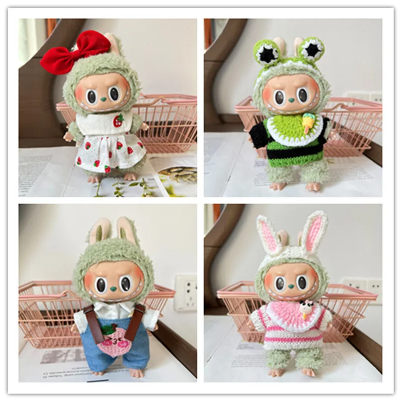 

Комплект комбинезонов LABUBU длиной 17 см — одежда для кукол в глухой коробке с шарфом для виниловых фигурок, только сменный джинсовый наряд (без куклы)