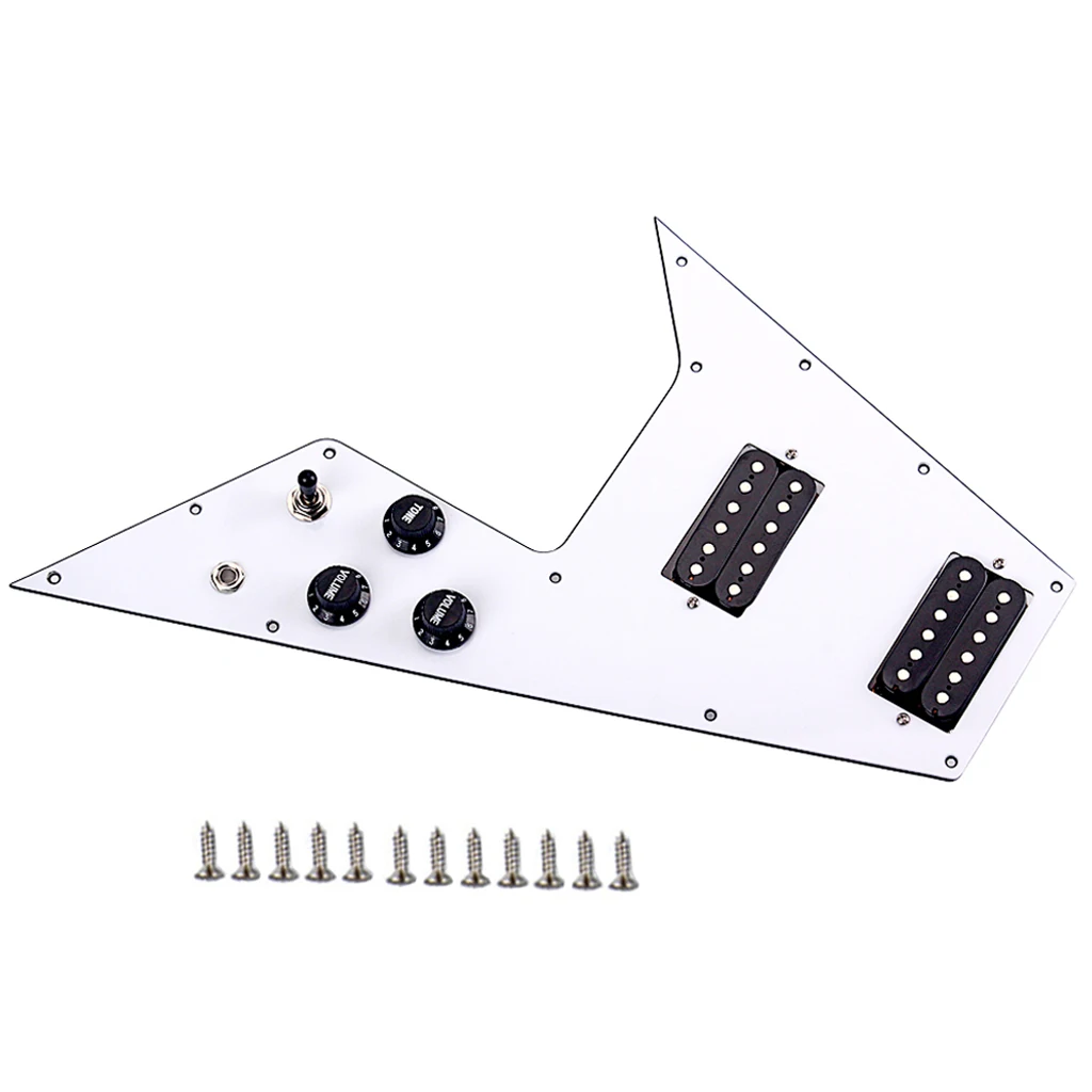 White 3 Ply Loaded Prewired Pickguard for Flying V Guitar