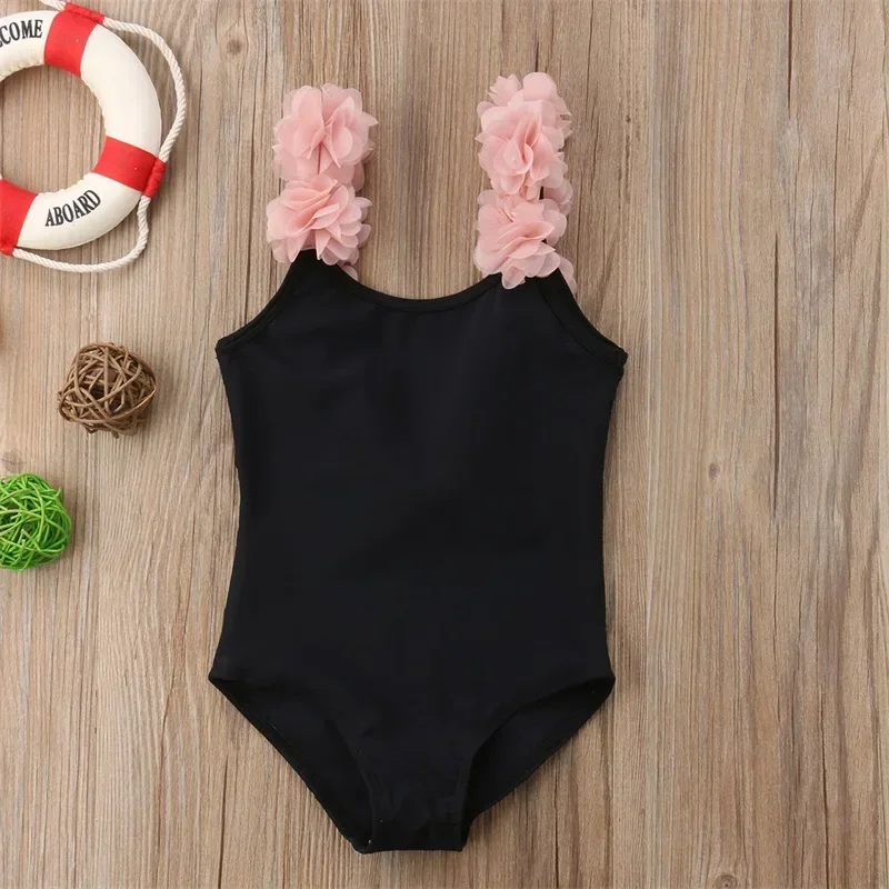 2024 Summer New Swimsuit Toddler Flower Printing Swimwear Baby Girls One Piece Round Neck Ruffle Bath Bikini 1-5Yrs Girl Clothes