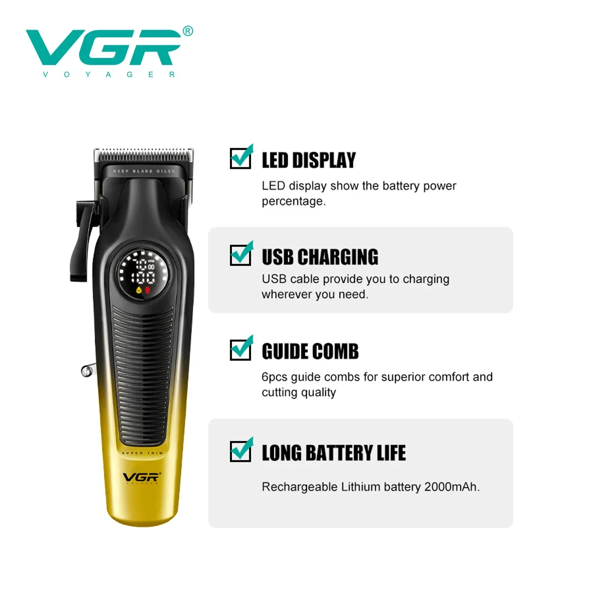 طقم ماكينة قص الشعر الاحترافية للرجال من VGR مع شفرة DLC 7000 دورة في الدقيقة ماكينة قص الشعر الاحترافية V-196 V-996
