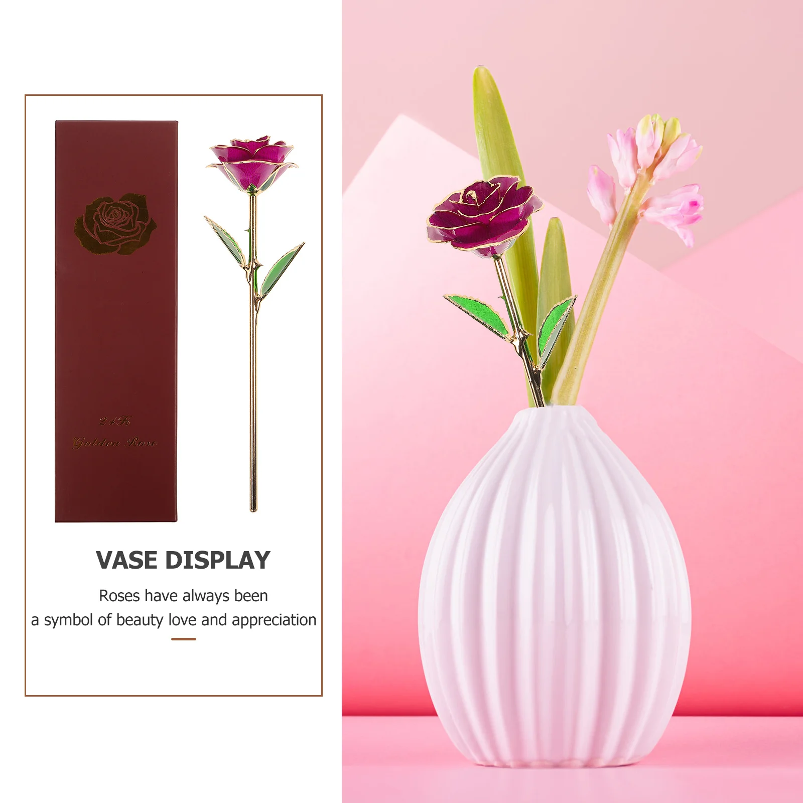 

Lacquered 24K Gold Rose Flower Artificial Romantic Gift For Valentine'S Day Birthday Anniversary Purple In Souvenir Bag