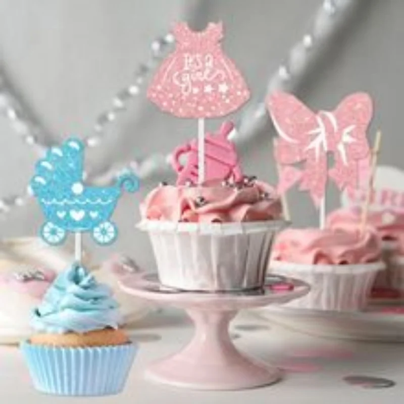 12 Uds. De banderas para tarta de cochecito de bebé, decoración para fiesta de cumpleaños de niño o niña con tema de Baby Shower, suministros de decoración para hornear magdalenas