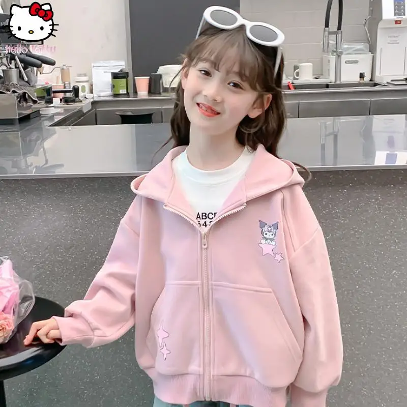 

Одежда Kuromi для девочек с героями мультфильмов, повседневная куртка Kawaii, весна-осень Sanrio, новая толстовка в корейском стиле, модная спортивная куртка