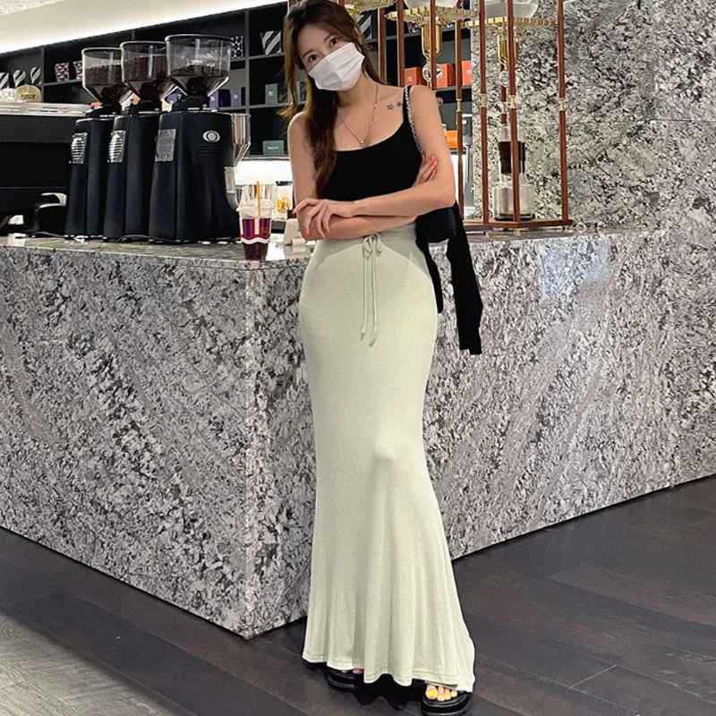 

Elegant High Waist Sash Long Skirt Women's Style QE333 Commute Pure Color A-Line Skirt for 25-29 Years Old Women