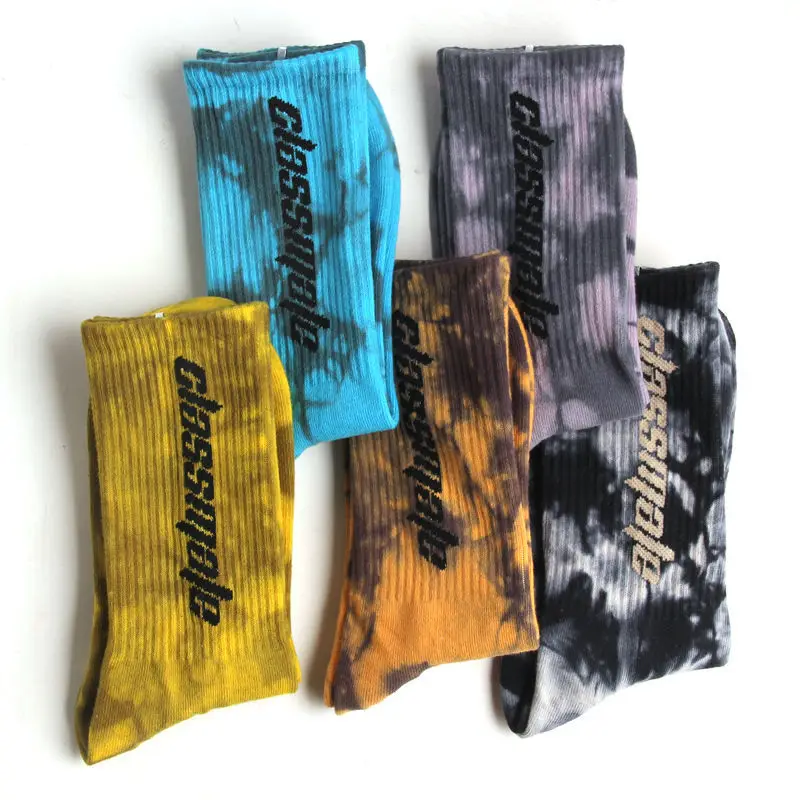 TANABATA Tie Dye Hip Hop Men Socks Cotton Class Male Skateboard Black Blue Harajuku Retro Funny Women Crew Socks Dropshipping