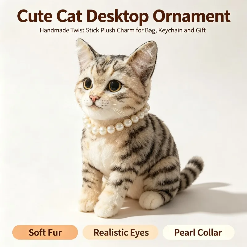 Simulation Pet Cat Twist Stick Charm, Handmade Plush Cat Pendant, Birthday Gift Ornament with 15-Day Customization