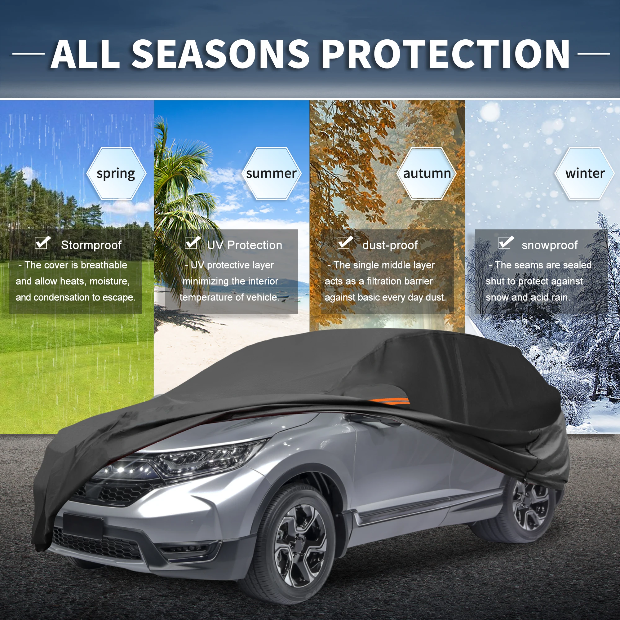 

Uxcell Car Cover Outdoor Waterproof Sun Rain Snow Hail Protection with Left Side Door Zipper Aluminum Film for Honda Cr-V