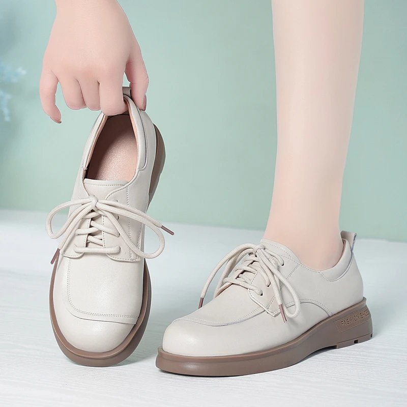 

Women's Spring Shoes Lace-up Wedge Genuine Leather Work Shoes Women 2026 New Casual Round-toe Mom Shoes Non-slip