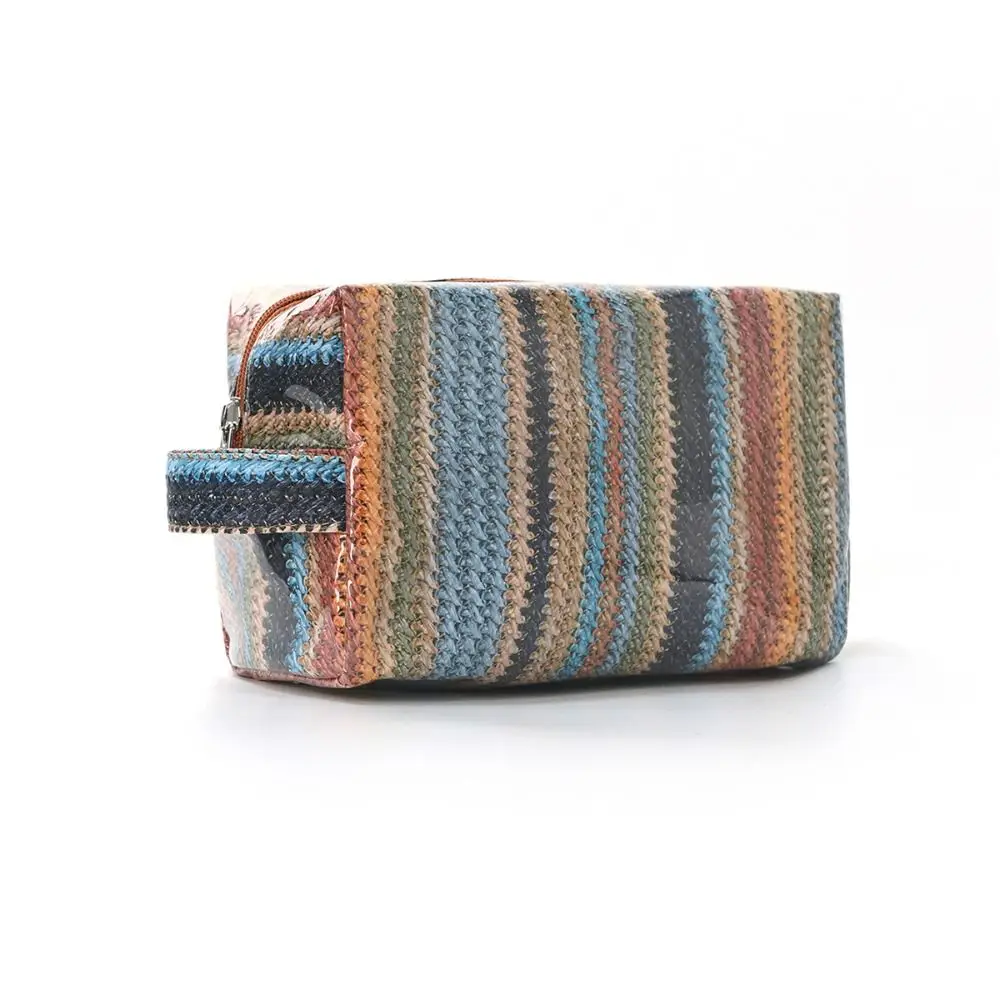 Imitation Straw Weave Pattern Portable Cosmetic Bag Waterproof Lightweight Makeup Pouch Multipurpose Large Capacity