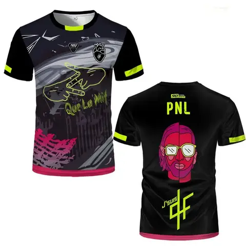 2025 Fashion 90 Minute PNL J'suis QLF Printed Shirt for Boys and Girls, Short Sleeve Football Training T-shirt, Adult Clothing