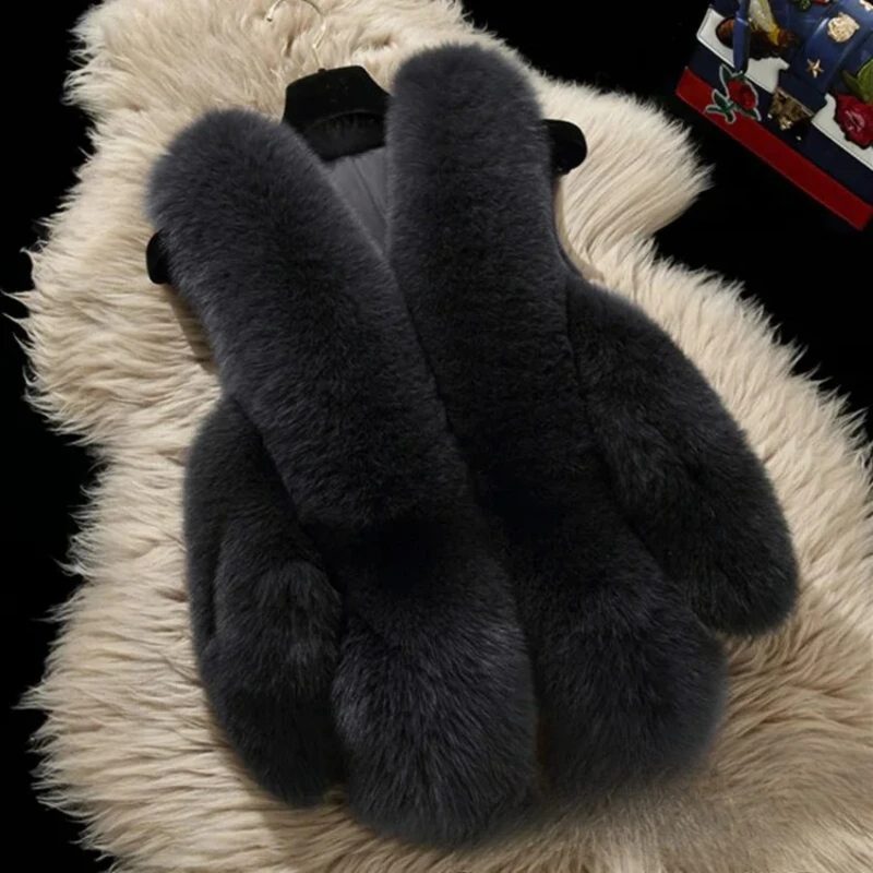 

2026 Faux Fox Fur Vest Coats Women Short Jacket Solid V Neck Sleeveless Slim Fit Thick Office Lady Elegant Casual Autumn Winter