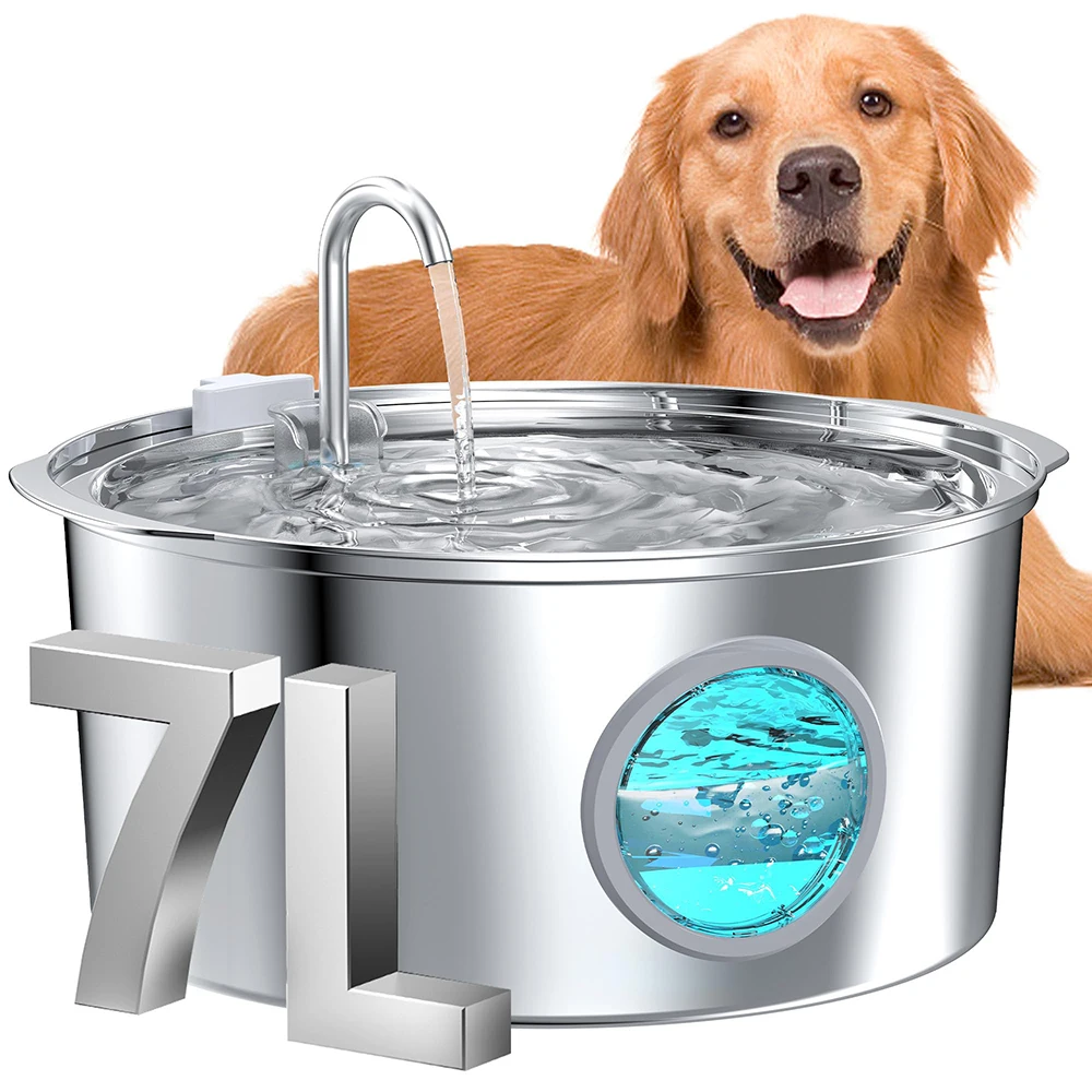 7L USB Stainless Steel Faucet Cat Fountain Visible Water Level Cats Drinking Fountain Ultra Quiet Pump Automatic Pet Dog Bowl