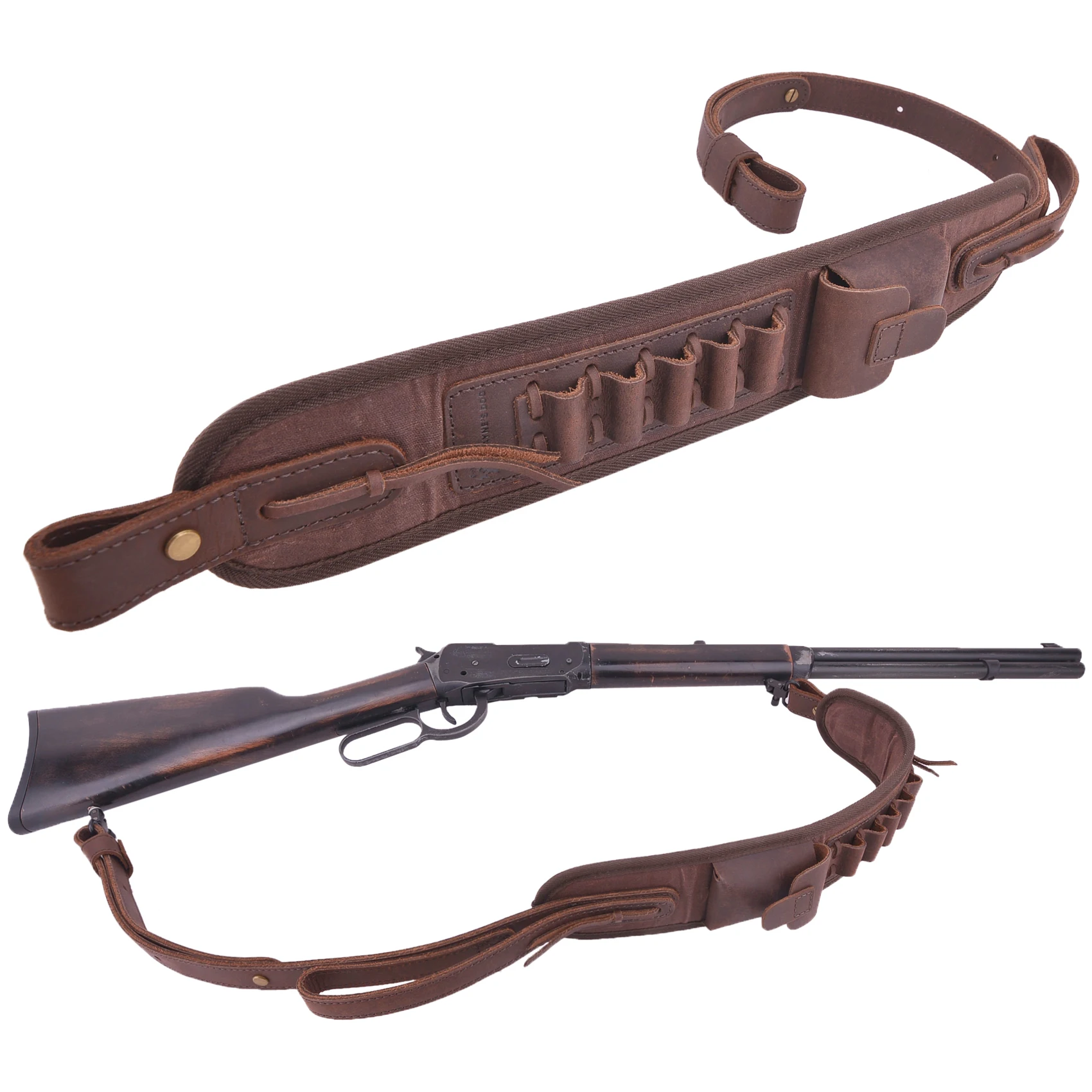 Leather Ammo Holder Rifle Slots Sling Hunting Gun Strap for .30/30 .357 .38 .45 .308 .30/06 .45-70 .22 12GA 16GA 20GA