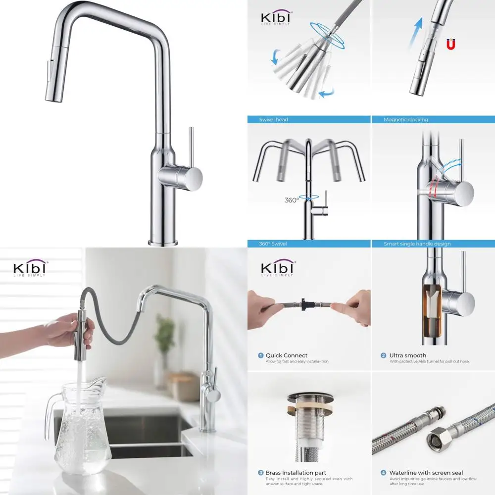 Keran Dapur High-Arc Pull-Down dengan Spout Putar 360 Derajat dan Konstruksi Kuningan Solid - Desain Tuas Tunggal untuk Kemudahan yang Lebih Baik