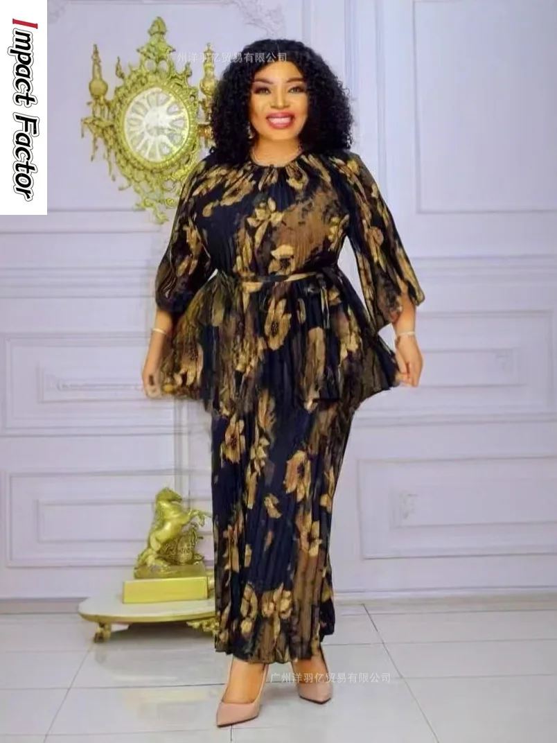 2025 Fall/Winter New Miyake Print Loose Set Fashionable Loose Flesh Covering Temperament Elegant Wide-leg Pants Two-Piece Set
