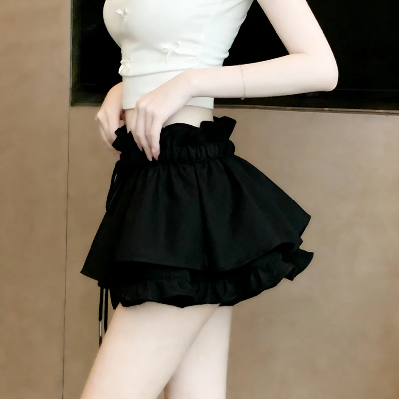 Pure Desire White Ruffle Short Skirt Women Spring Summer Sweet Spicy Girl Design Sense Pants Skirt High Waist Slimming Half S...