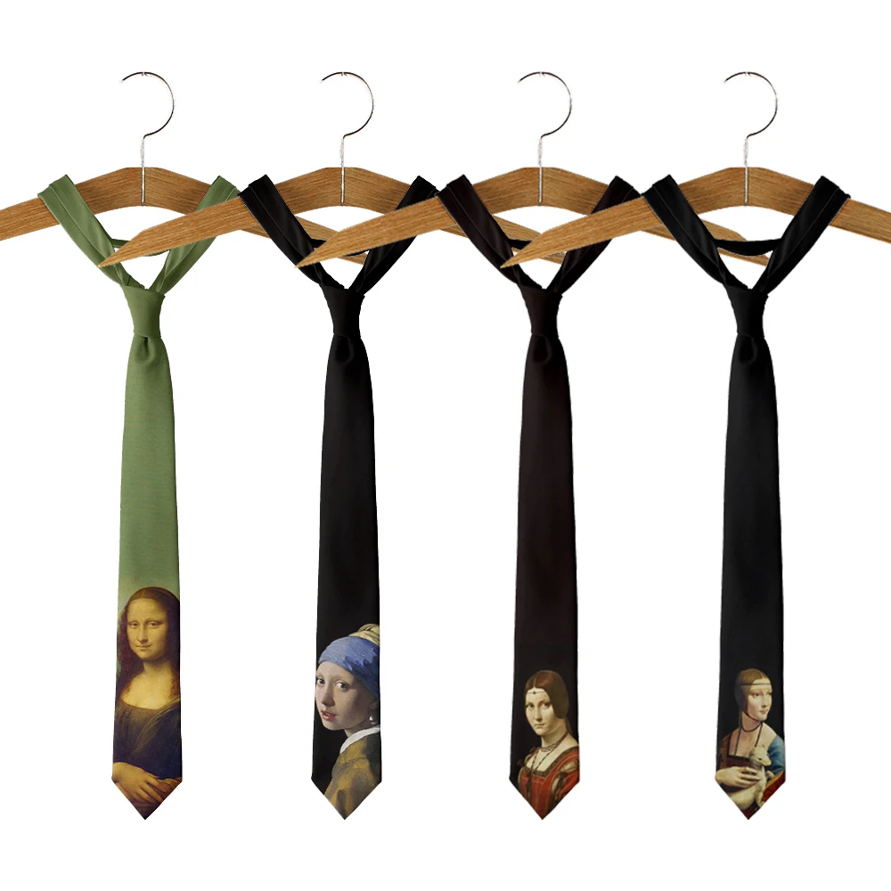 Personality Mona Lisa Tie For Men Women 8cm Wide Casual Daily Business Shirt Accessories Party Wedding Funny Designer Neckties