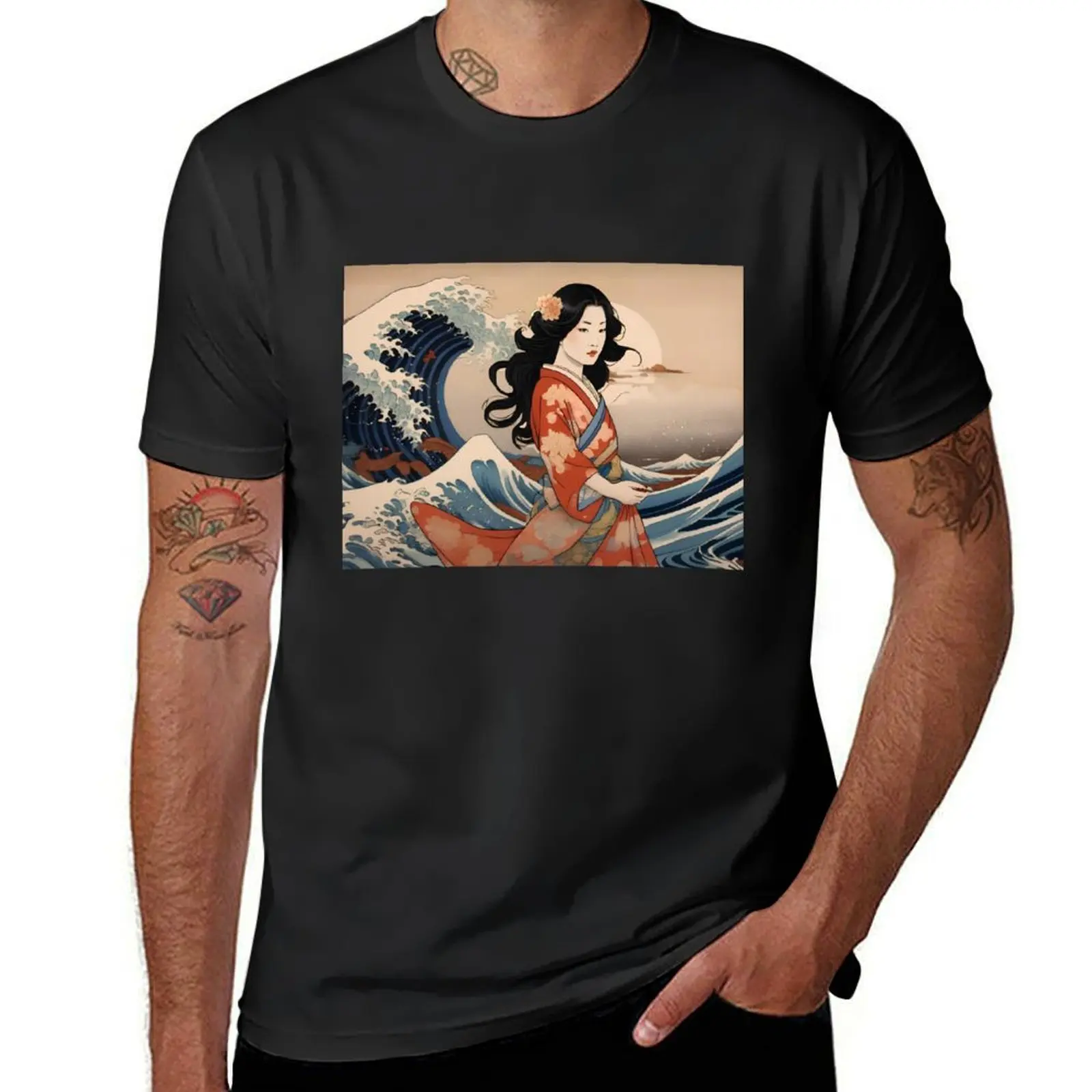 Traditional Geisha Adorned in Kimono by the Sea T-Shirt oversized boys animal print Short sleeve tee t shirts for men cotton