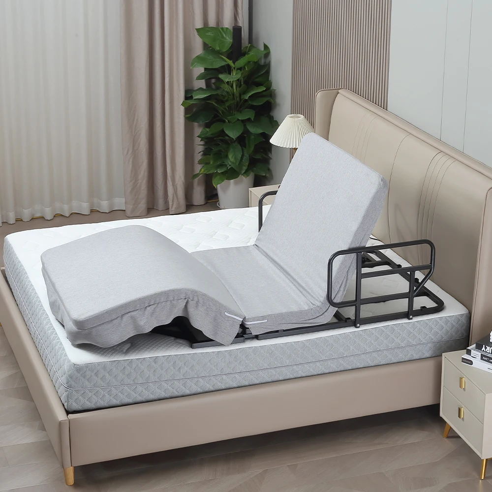 قاعدة سرير من القماش البني قابلة للتعديل مع تحكم سلكي، مسند ظهر للعناية المنزلية، دعم المواد المعدنية لتطبيق مستشفى المسنين #3