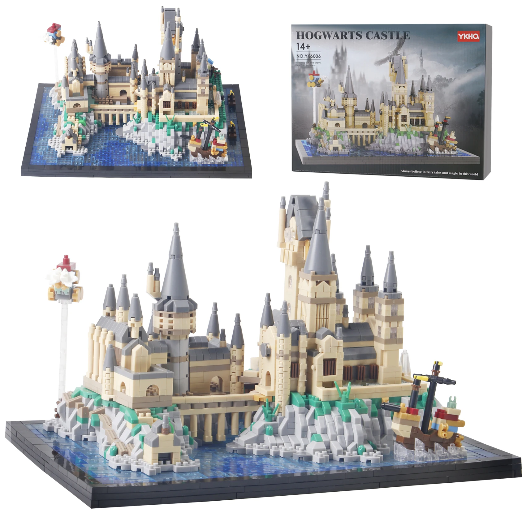 Bloques de construcción creativos de castillo y tierras de Hogwarts, arquitectura MOC, Micro montar ladrillos, juguetes, regalo para niños