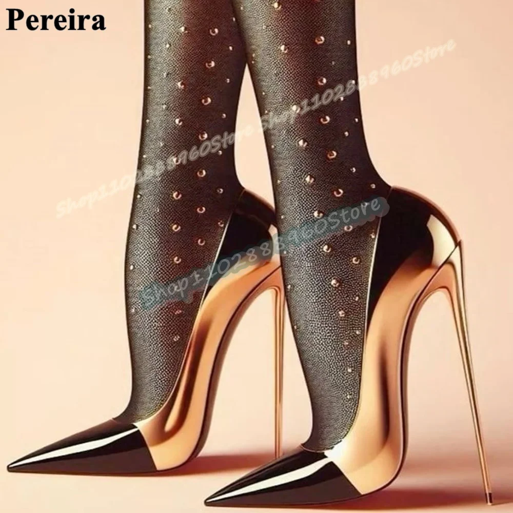 

Splicing Black And Gold Shallow Pointy Pumps Stilettos High Heel Women Shoes Slip On Pointed Toe Gorgeous Banquet Women Pumps