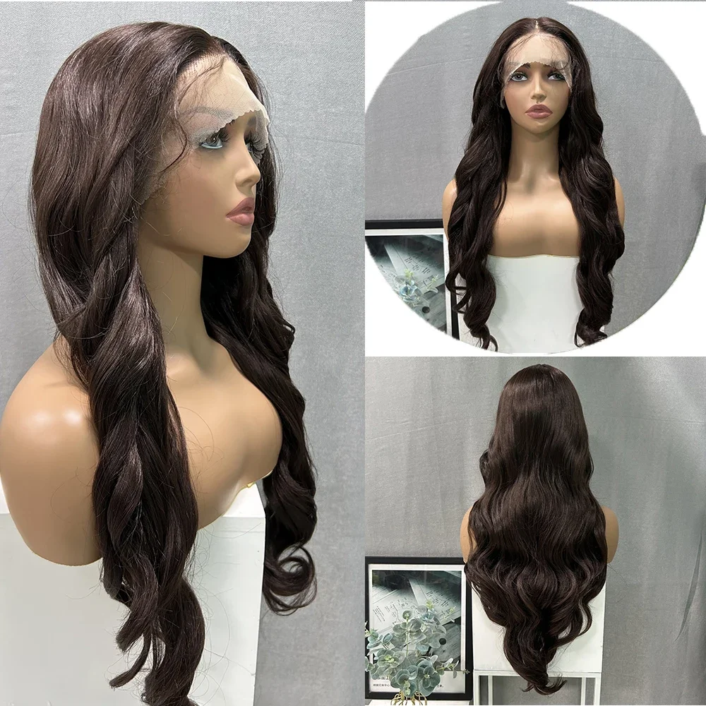 X-TRESS Synthetic Brown Wigs Elegant 28 inch Long Body Wave Lace Front Wig for Black Women Breathable Natural Hairline Lace Wigs