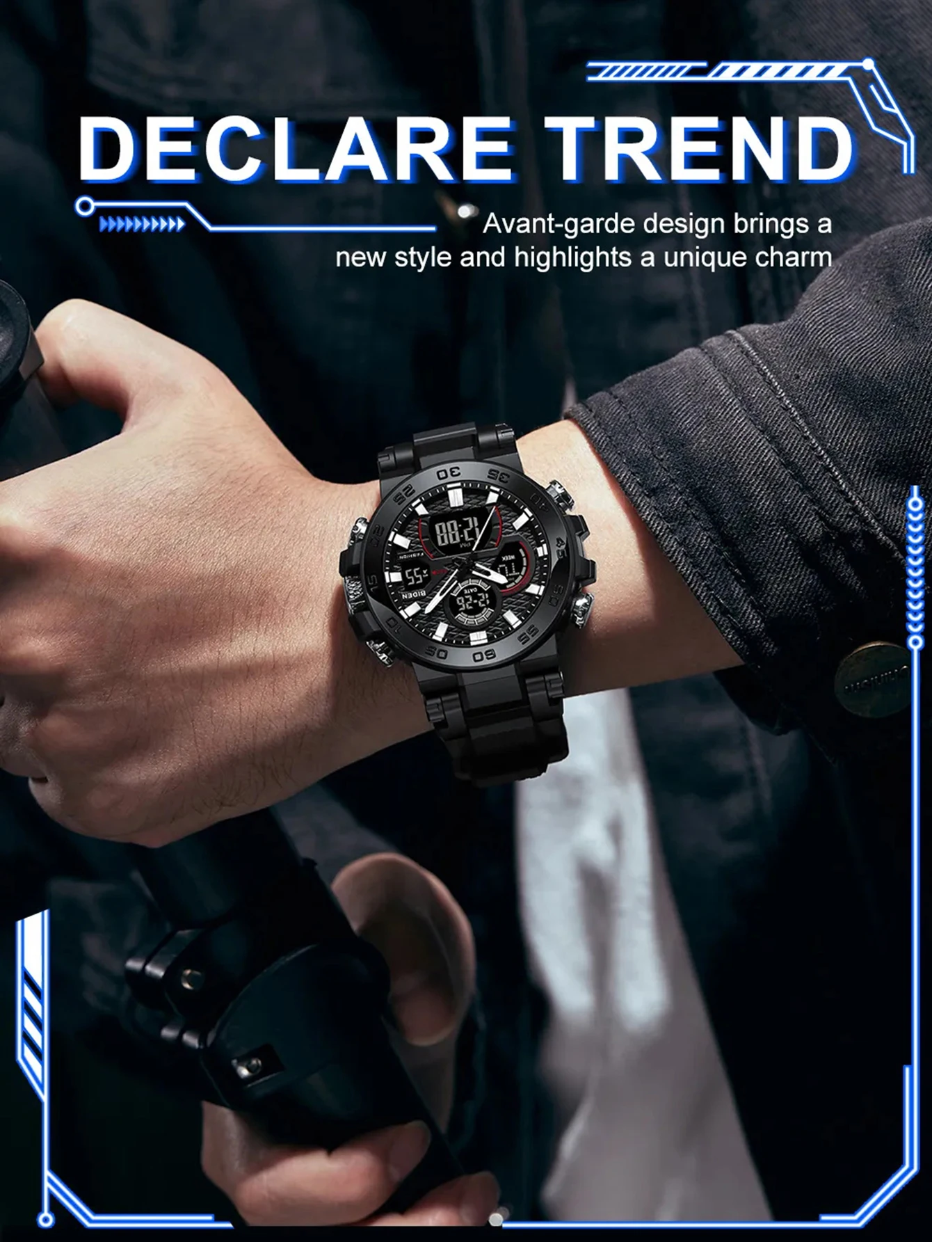 بيدن العلامة التجارية المزدوجة العرض ساعة رقمية مقاوم للماء المنبه ساعة مضيئة ساعة كوارتز رياضية للرجال Relogios Masculino