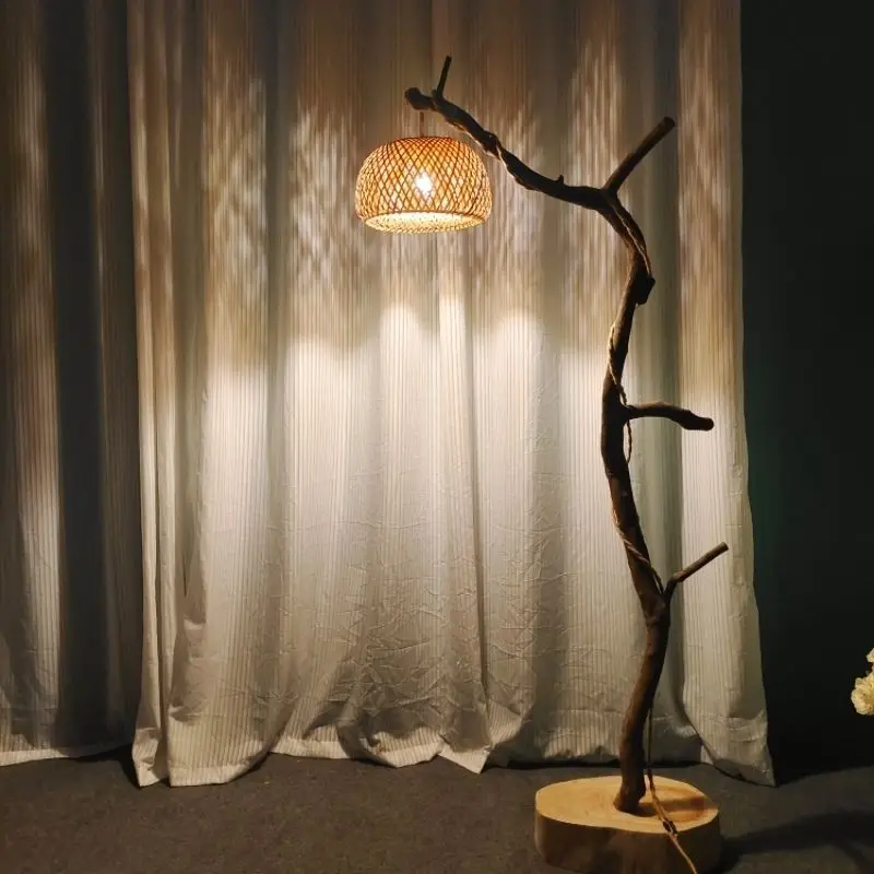 

Retro style natural branch floor lamp Chinese tea room floor lamp living room bedroom atmosphere zen