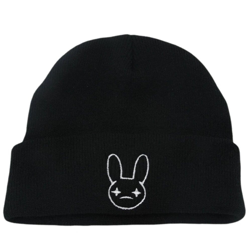 Bad Bunny Beanie Hat Embroidery Cartoon Rabbit head Knitted Hats Unisex  Winter Keep Warm Ski Cap