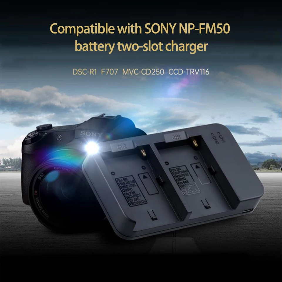 FB NP-FM50-B Dual Slot Type-C Input Port Lightweight Portable Camera Battery Charger for SONY DSC-R1 F707 MVC-CD250 CCD-TRV116