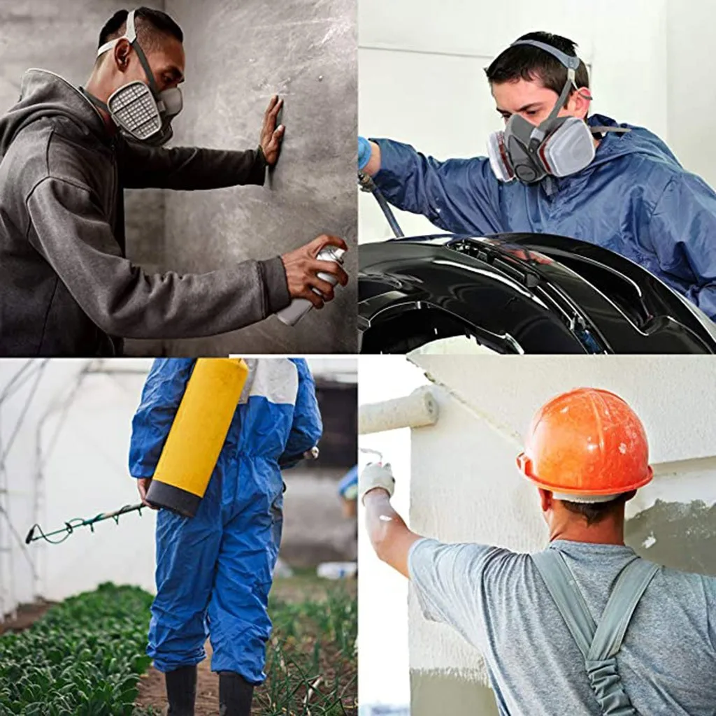 قناع غاز صناعي نصف كامل لتنفس الغبار للوجه لمرشحات رذاذ طلاء البخار العضوي للحماية الكيميائية مع نظارات واقية #2