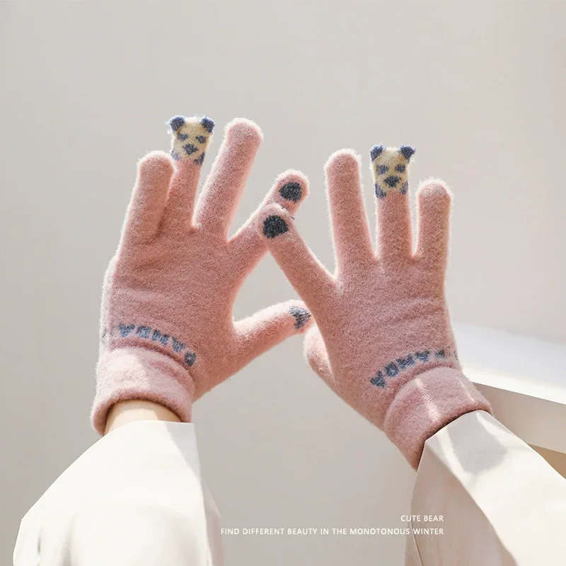 

Winter Plush Gloves, Cycling Knitted Gloves, Autumn and Winter Cute Girls' Cold Resistant Gloves, Touch Screen Warm Gloves