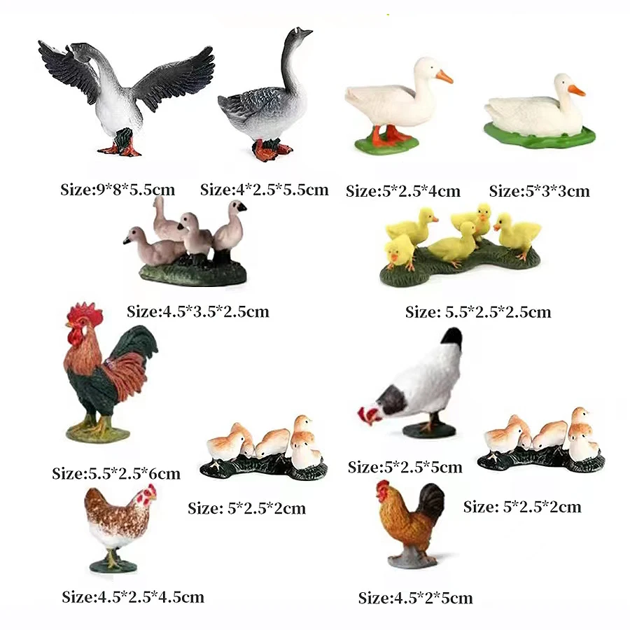 Realistic Plastic Farm Animals Figurines Goose Duck Hen Chicken Chick Poultry Animal Models Playset 3pcs for Kids and Toddlers