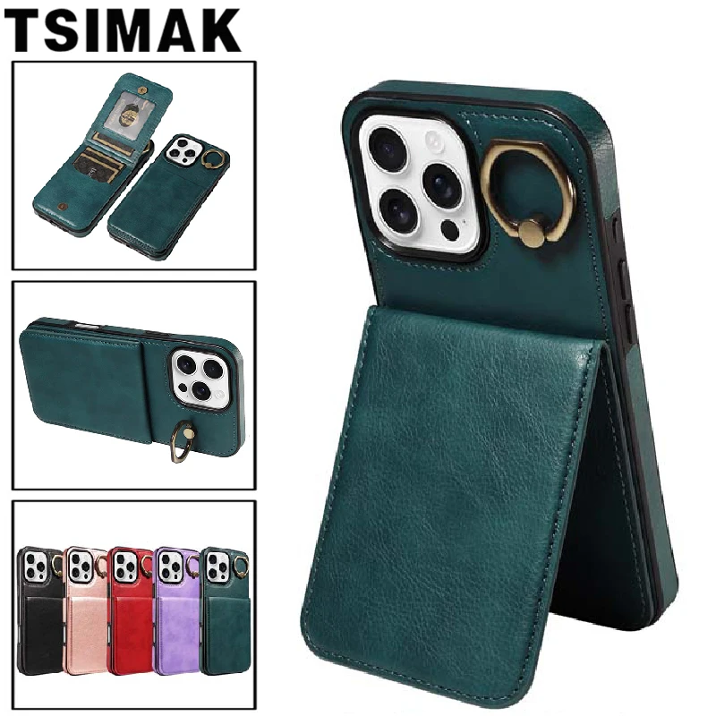 Ledertasche für iPhone 16 Pro Max 15 16E 13 12 11 14 Plus 7 8 X XS XR SE 2020 Abdeckung Brieftasche mit Kartenfächern Halter schützen Coque