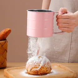 Stainless Steel Flour Sieve Handheld Semiautomatic Flour Sieve Hand Pressed Flour Sieve Sugar Sieve Baking Tool Flour Sieve