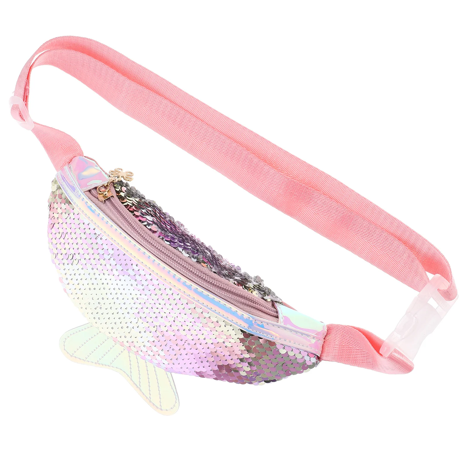 Bolsa de cintura brilhante com cauda de peixe rosa para mulheres, bolsa crossbody multifuncional leve, alça ajustável, caminhada, corrida, ciclismo, cachorro