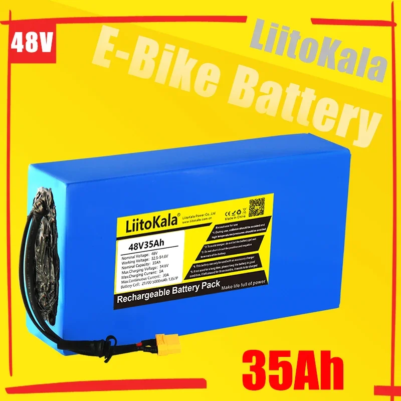 LiitoKala 48V 35Ah 21700 5000mAh 13S7P Lithium Battery Pack 1500W Electric Bicycle Battery Built in 30A BMS T/XT90/XT60 Plug