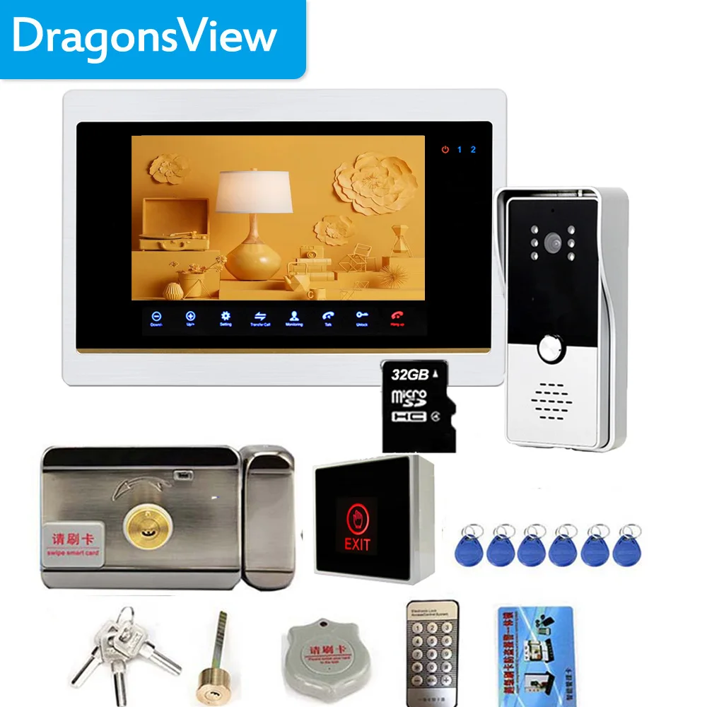 Dragonsview 7 Inch Wired Video Intercom System for Home Door Phone Doorbell Door Lock SD Card Record Night Vision HD