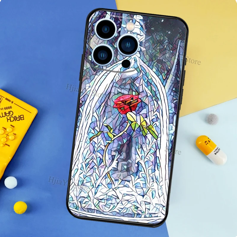 Stained Glass Rose Galaxys Cases For iPhone 12 13 Pro X XS XR Plus 11 14 15 16 Pro Max Funda Coque Capa Full Cover