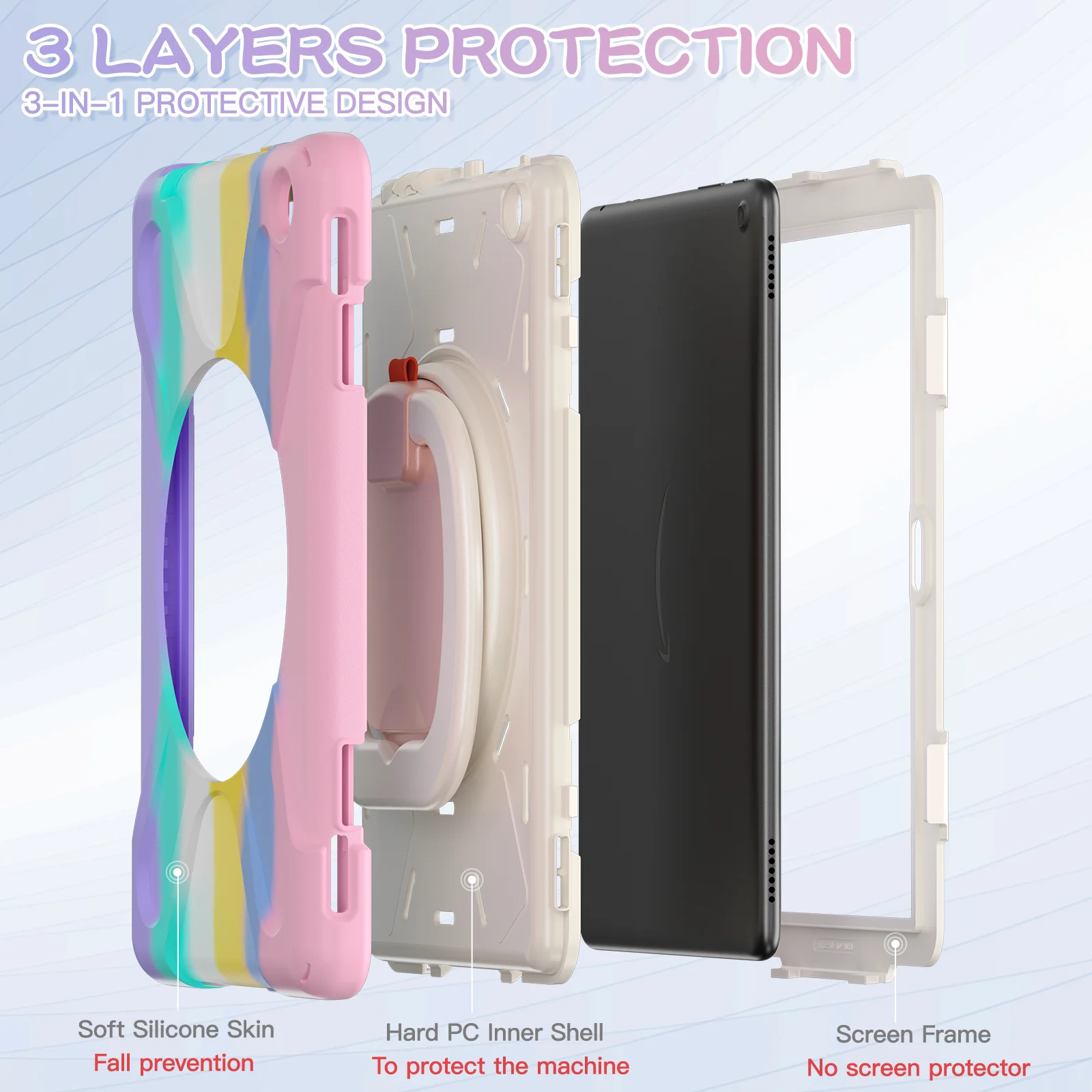 Imagen 3: Funda para Amazon Fire HD 10 2023 (13.ª generación), cubierta resistente de 10,1 pulgadas, a prueba de golpes, con mango giratorio de 360 grados, Funda Capa
