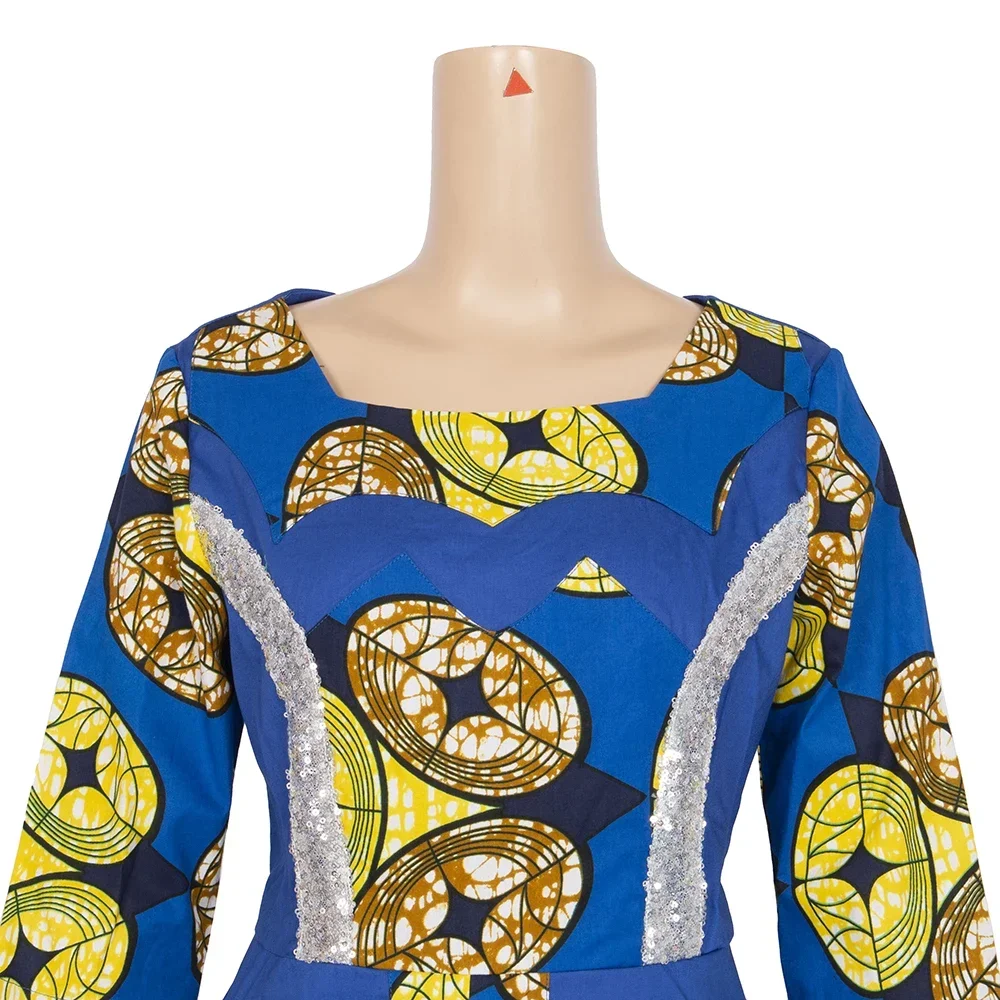 BintaRealWax African Dresses for Women Dashiki O-neck 2 Layers Long Skirt Clothing Pachwork Short Sleeve Party Dress WY7961
