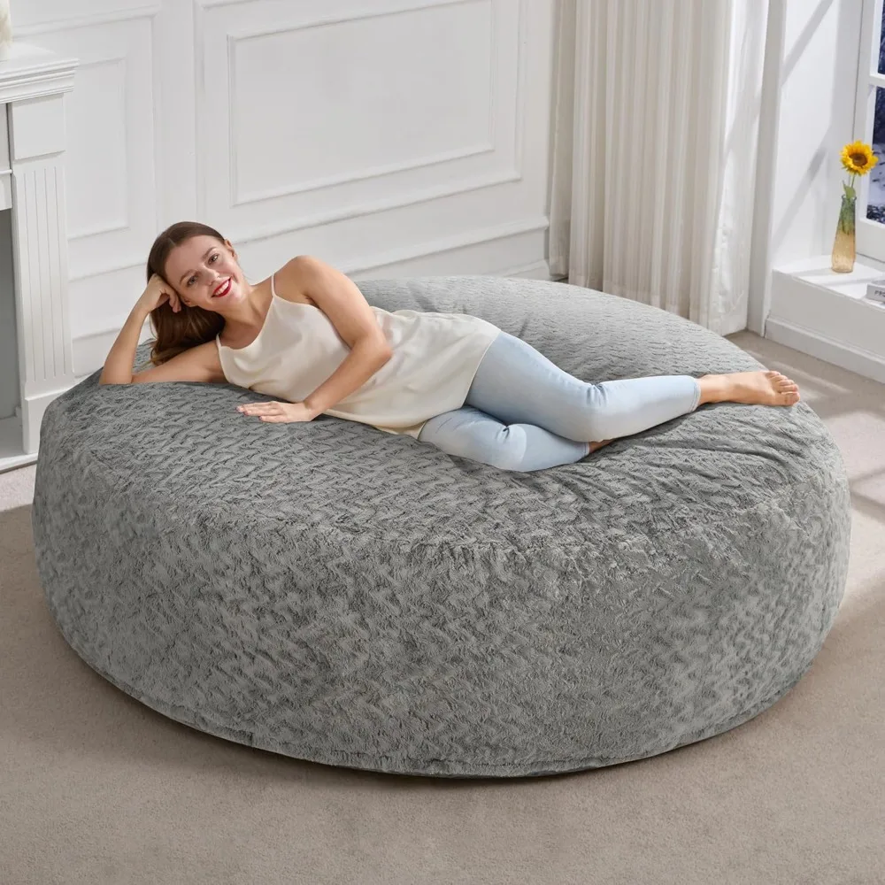 

6ft Bean Bag Chairs for Adults Large Beanbag Chair with Chevron Plush Fur Cover Big Bean Bag Chair for Living Room Bedroom Dorm
