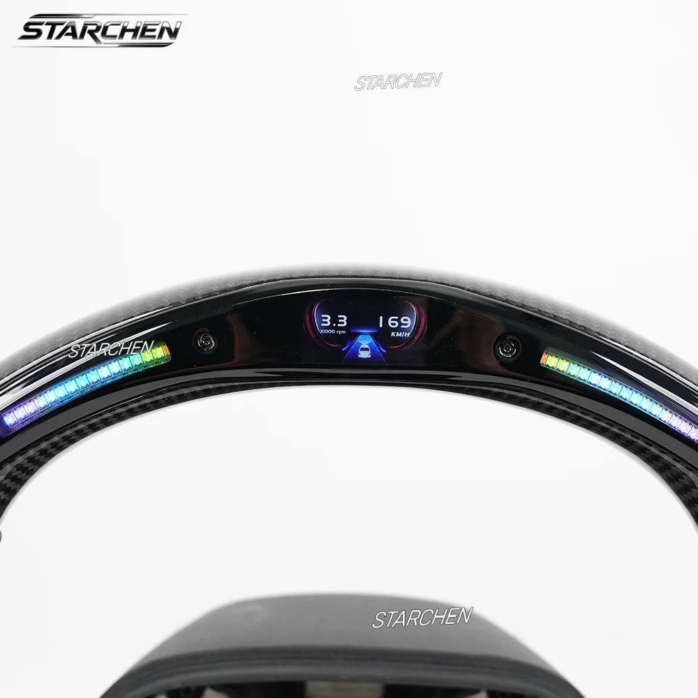 Real Carbon Fiber Smart Colored LED Steering Wheel for Dodge Charger Challenger Durango Srt Hellcat 2015-2026 (Heated)