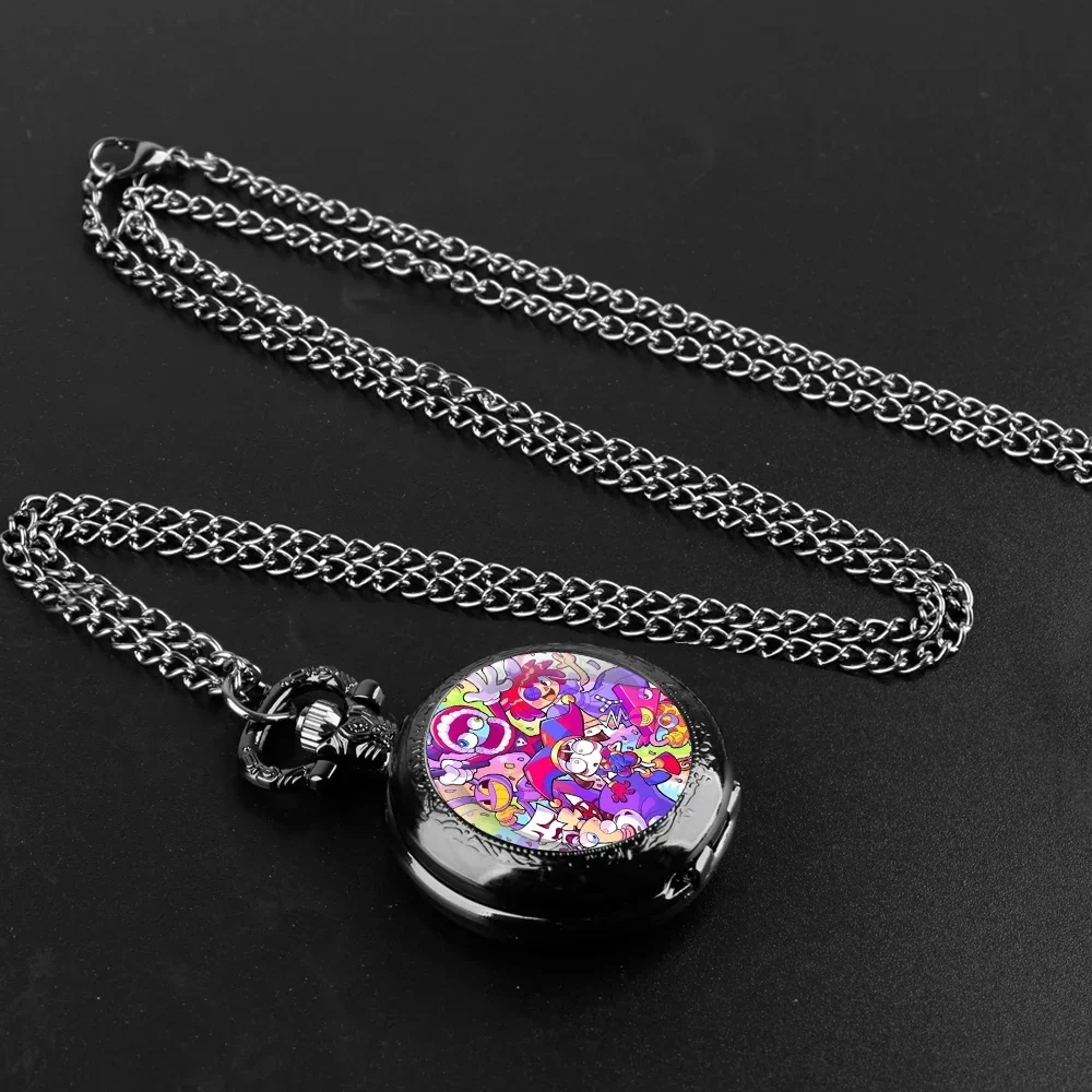 The Amazing Digital Circus Glass Dome Pocket Watch with Chain Necklace Vintage Quartz Pendant Watches Mens Women Gift