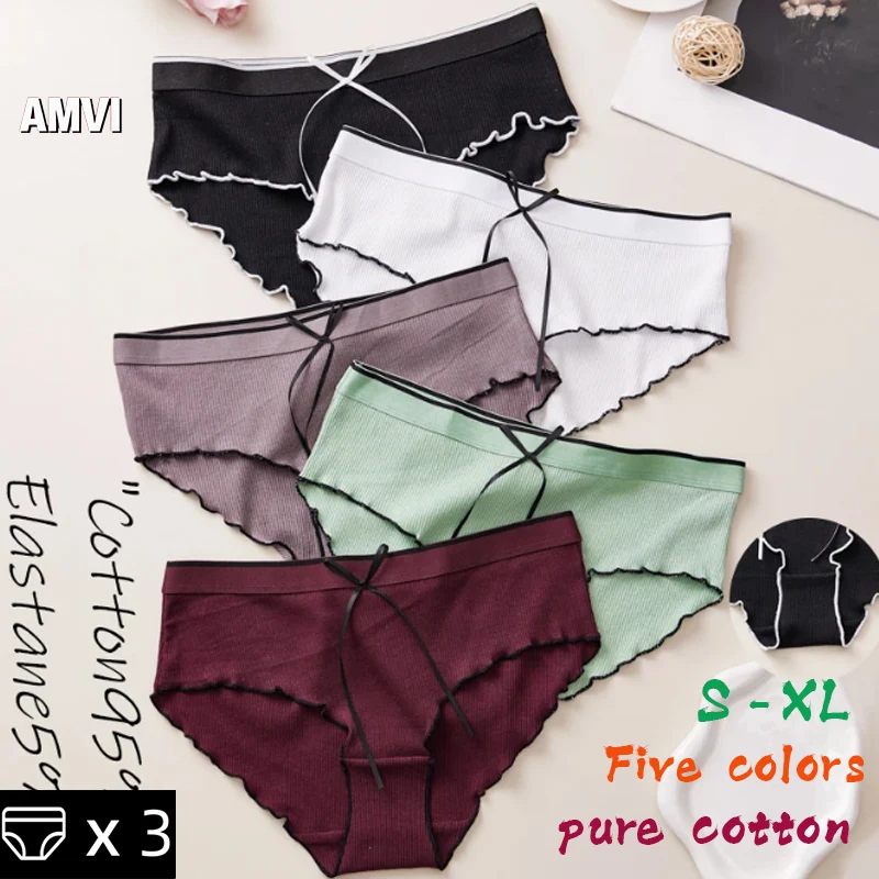 

3PCS New Women's Cotton Panties Bow Triangle Panties, Comfortable, Cute, Sweet Girl Underwear, Women's Close fitting Clothing