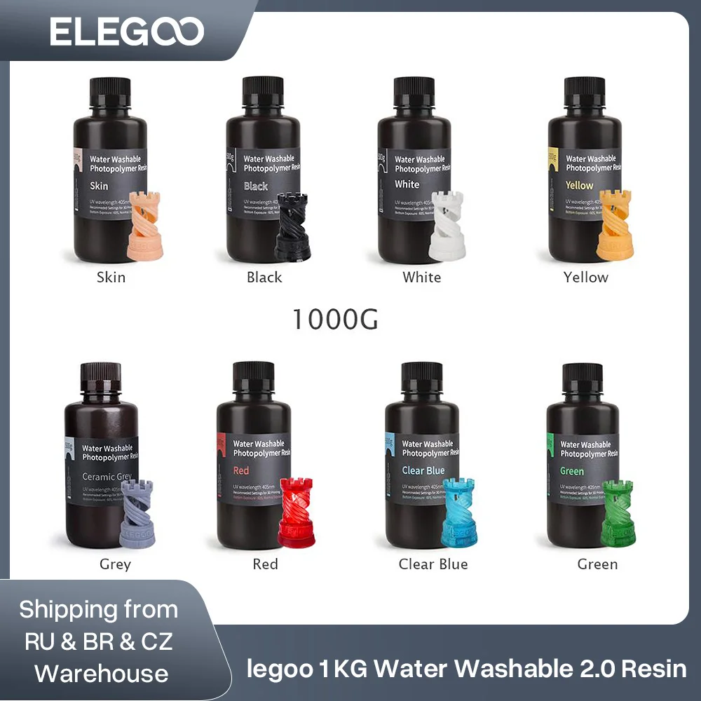 ELEGOO 1KG/2KG Washable Resin UV Resin For ELEGOO Saturn 3 Ultra 3D Printer Resin Washable 3D Printer Resin For Photon Mono