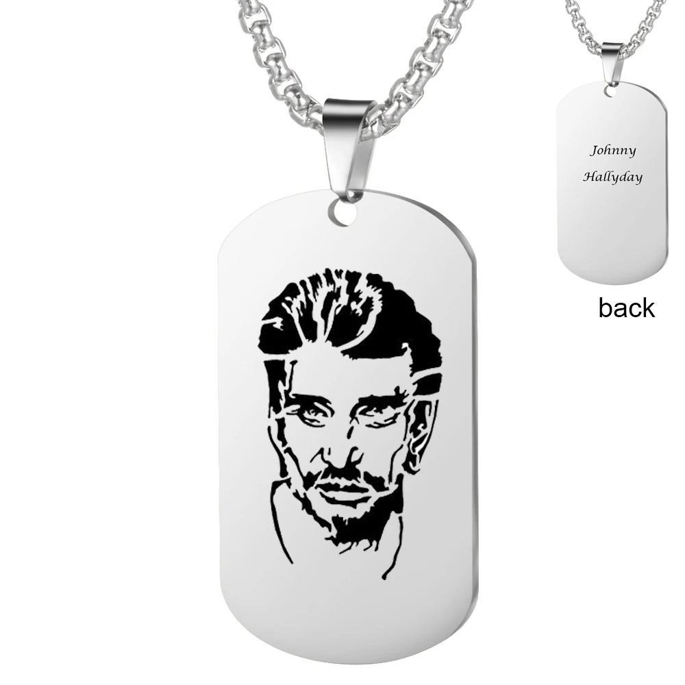 Stainless Steel Engraved French Rocker Johnny Hallyday Photo Necklace Pendant for Men Fashion Jewelry